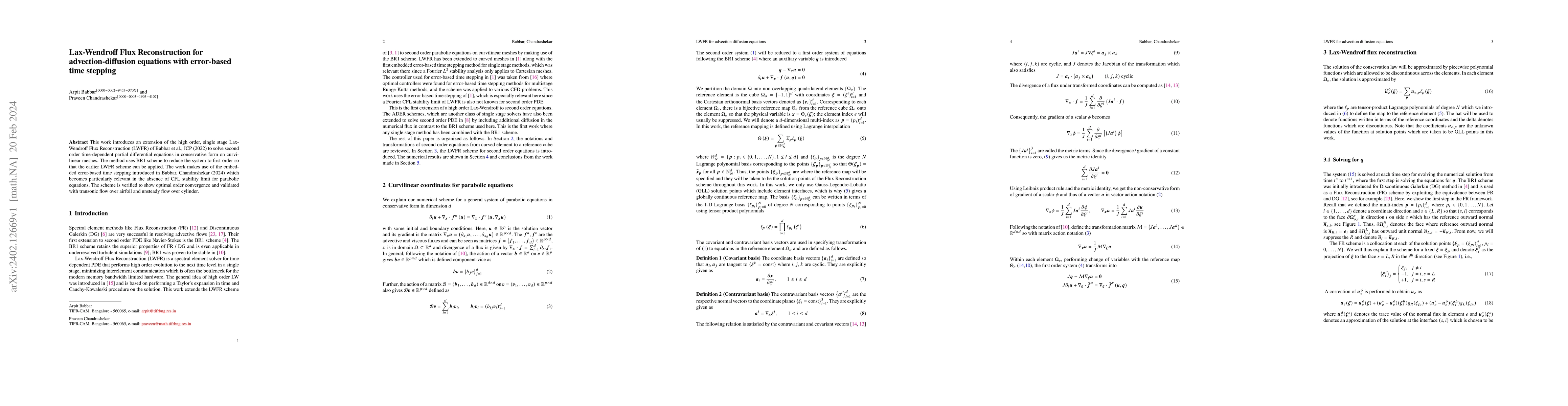 Thumbnail for Lax-Wendroff Flux Reconstruction for advection-diffusion equations with
  error-based time stepping