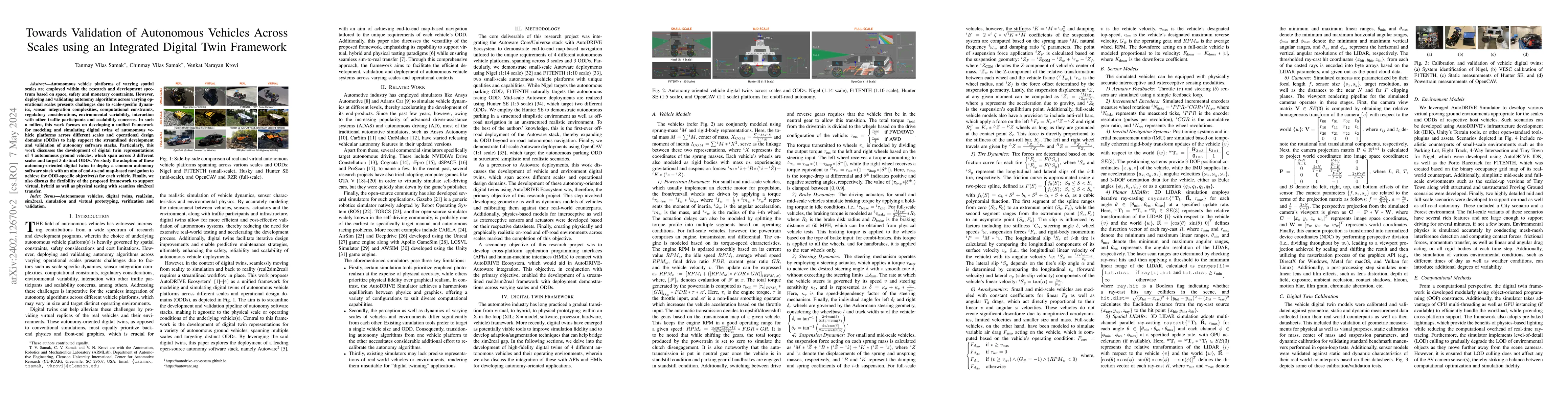 Thumbnail for Towards Validation of Autonomous Vehicles Across Scales using an
  Integrated Digital Twin Framework