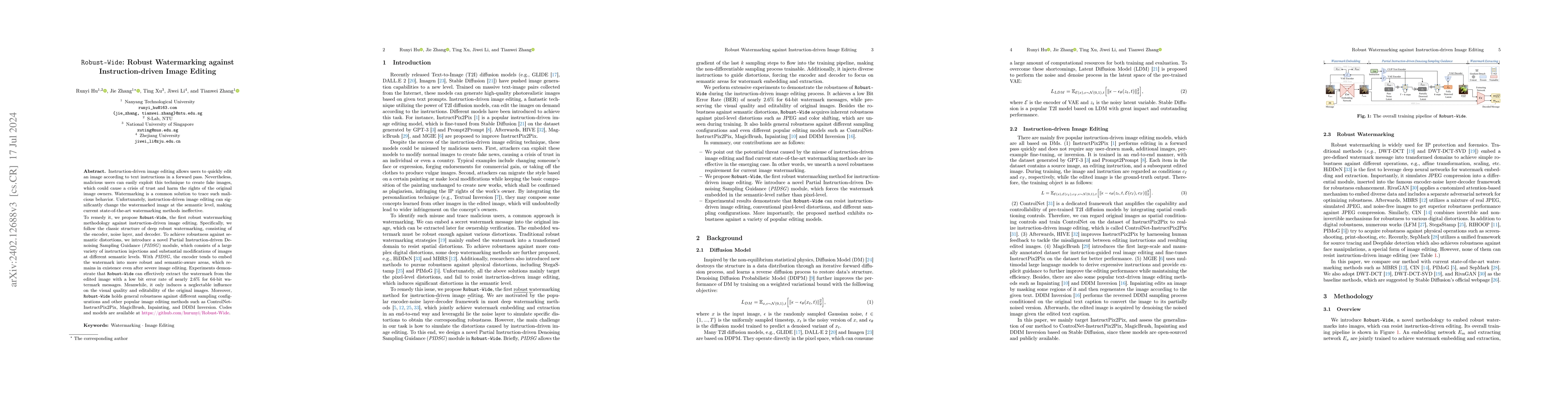 Thumbnail for Robust-Wide: Robust Watermarking against Instruction-driven Image
  Editing