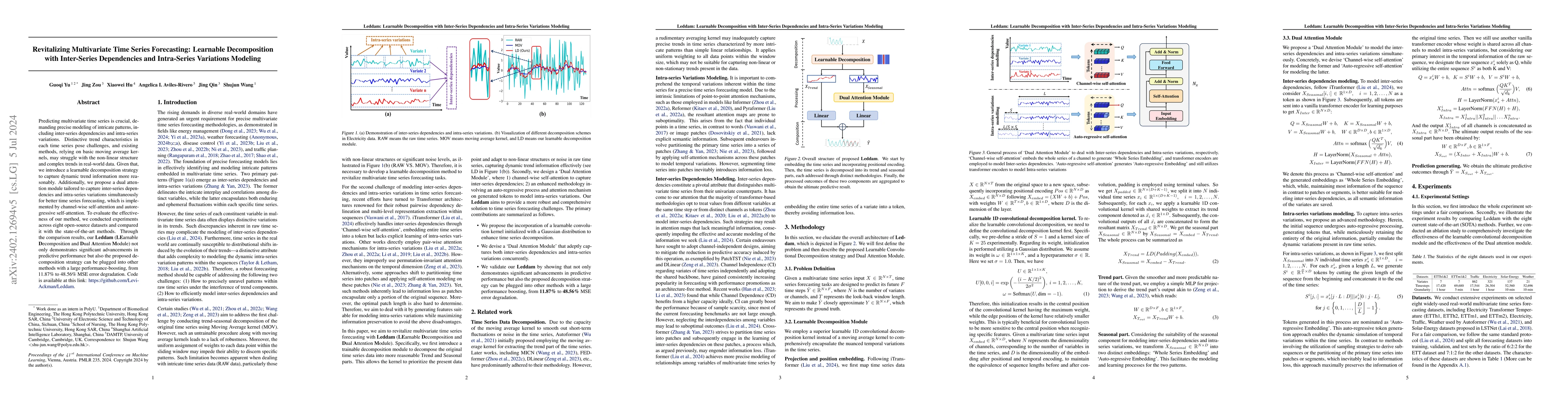 Thumbnail for Revitalizing Multivariate Time Series Forecasting: Learnable
  Decomposition with Inter-Series Dependencies and Intra-Series Variations
  Modeling