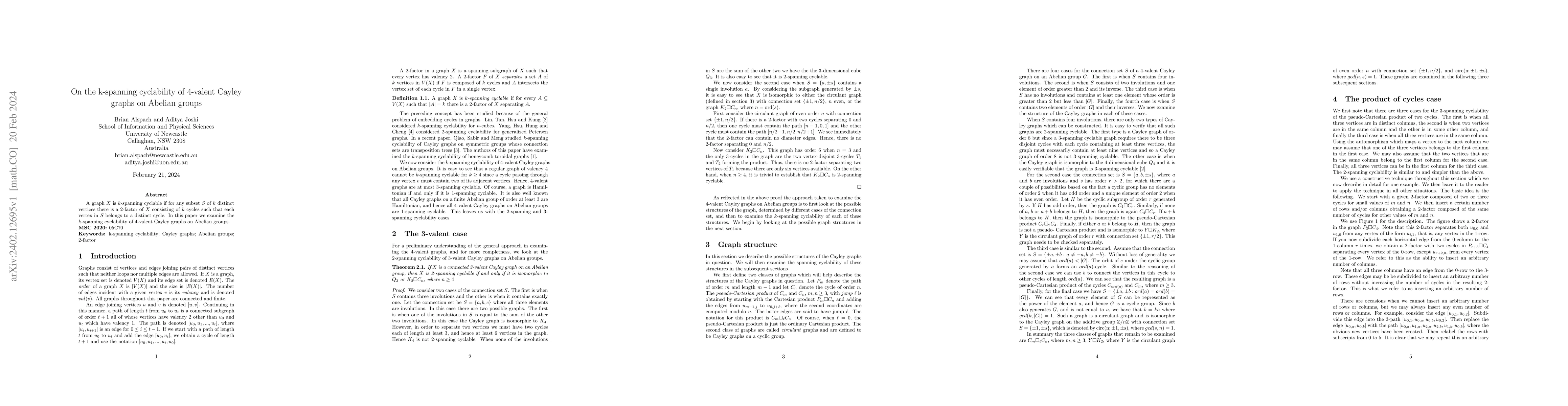 Thumbnail for On the k-spanning cyclability of 4-valent Cayley graphs on Abelian
  groups