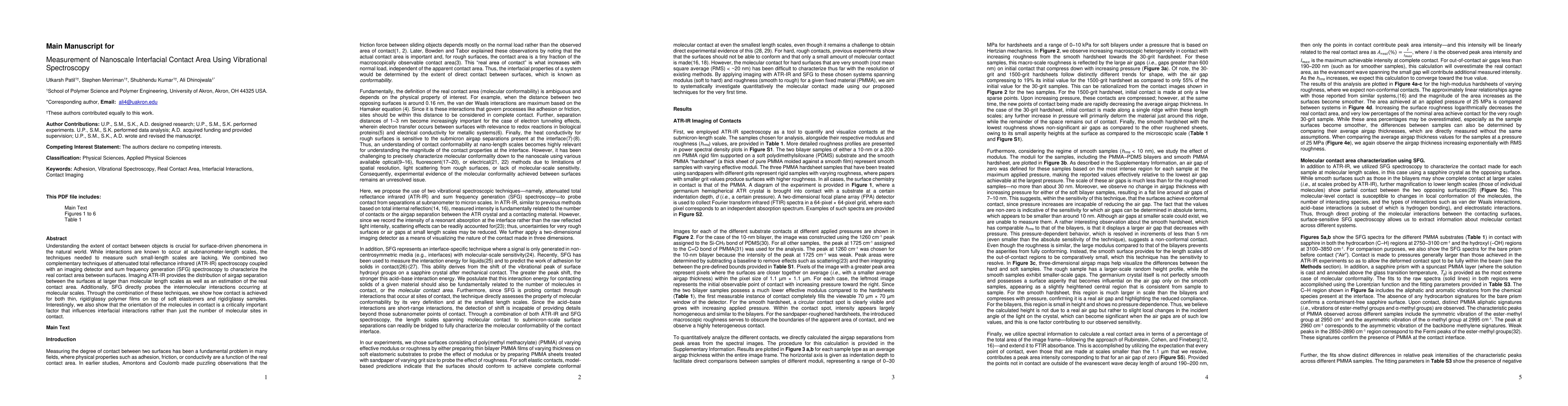 Thumbnail for Measurement of Nanoscale Interfacial Contact Area Using Vibrational
  Spectroscopy