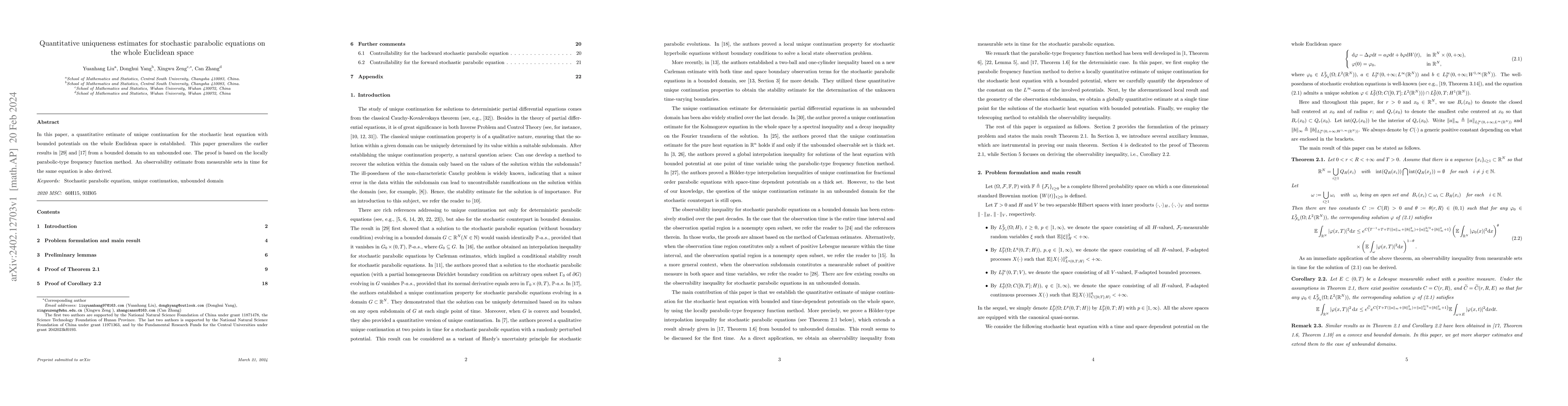 Thumbnail for Quantitative uniqueness estimates for stochastic parabolic equations on
  the whole Euclidean space
