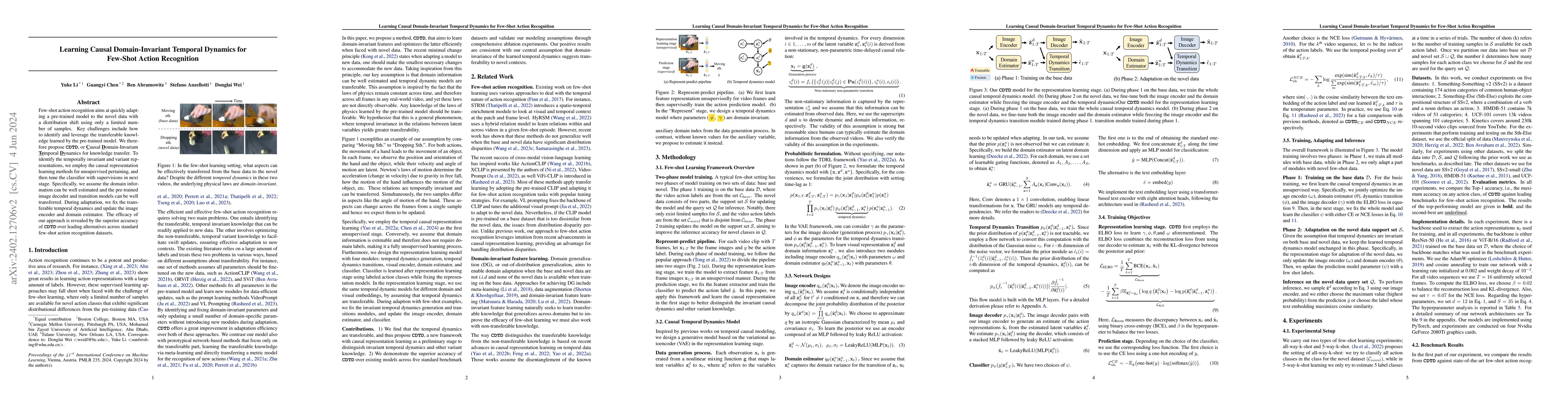 Thumbnail for Learning Causal Domain-Invariant Temporal Dynamics for Few-Shot Action
  Recognition