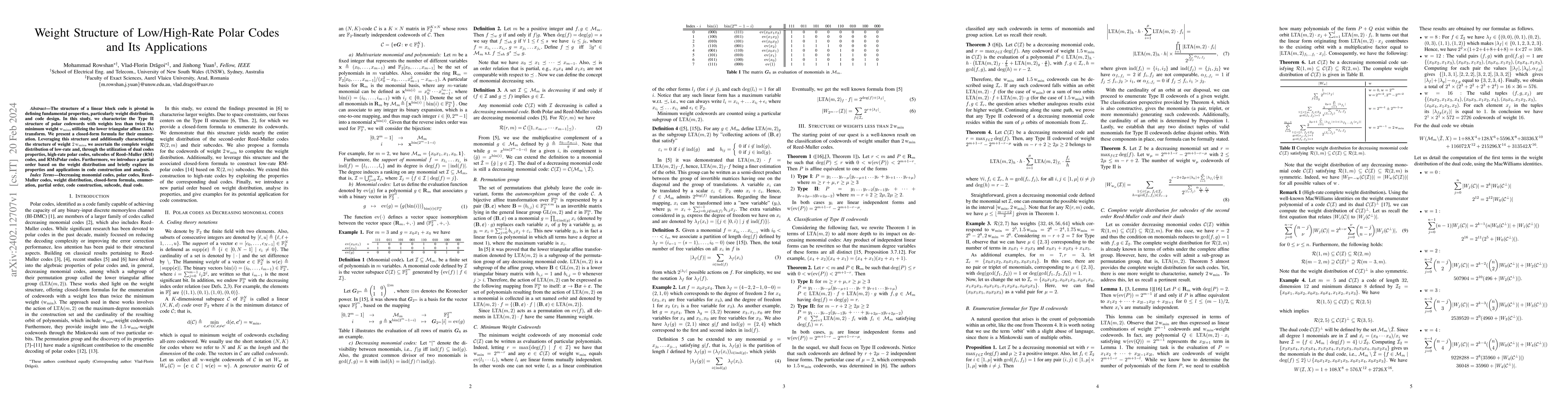 Thumbnail for Weight Structure of Low/High-Rate Polar Codes and Its Applications