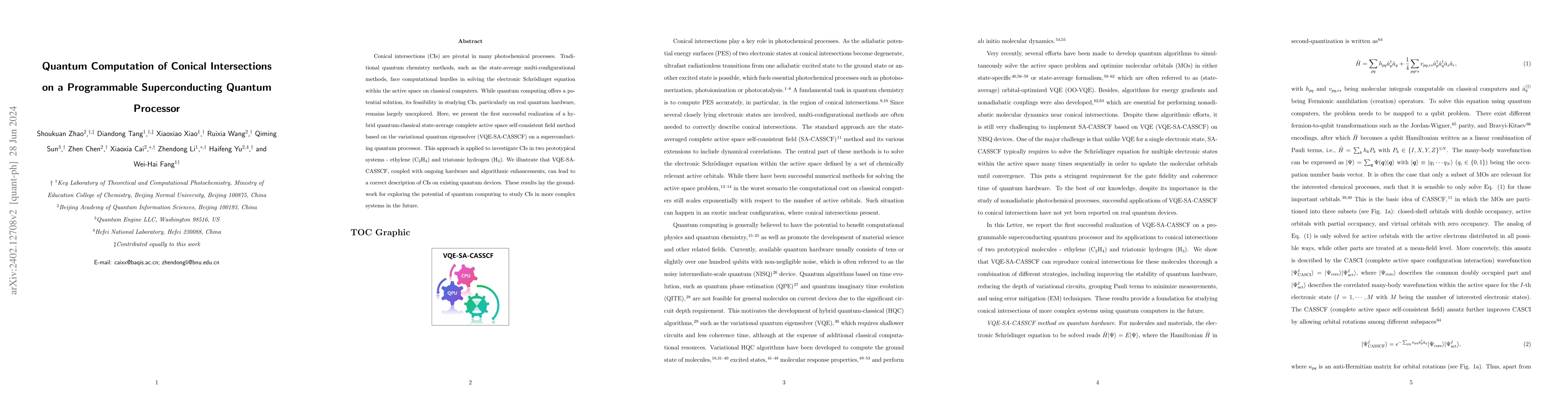 Thumbnail for Quantum computation of conical intersections on a programmable
  superconducting quantum processor