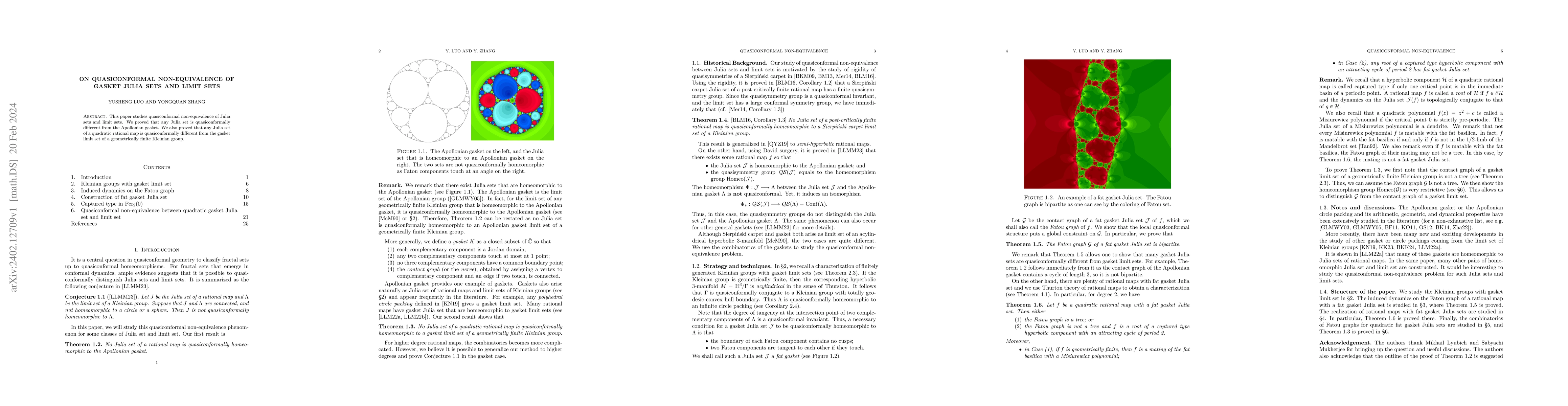 Thumbnail for On quasiconformal non-equivalence of gasket Julia sets and limit sets