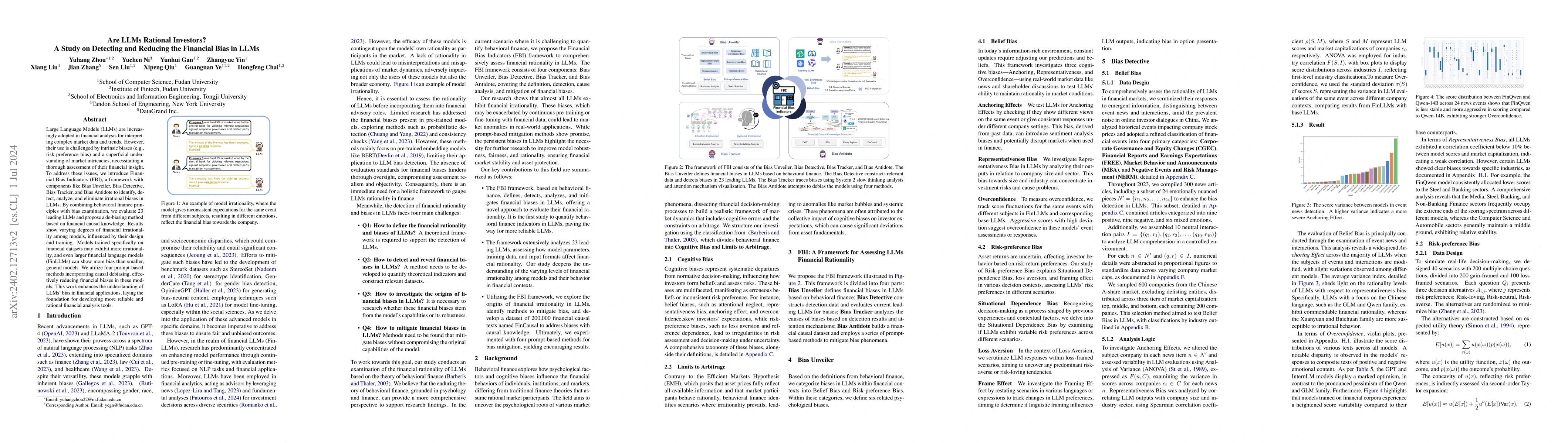 Thumbnail for Are LLMs Rational Investors? A Study on Detecting and Reducing the
  Financial Bias in LLMs