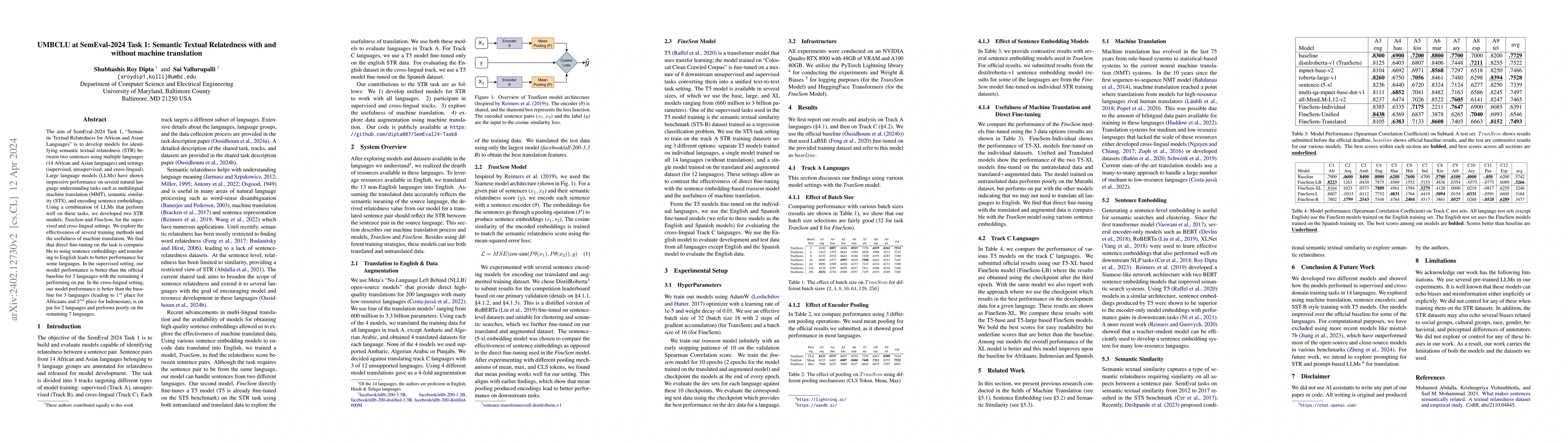 Thumbnail for UMBCLU at SemEval-2024 Task 1A and 1C: Semantic Textual Relatedness with
  and without machine translation