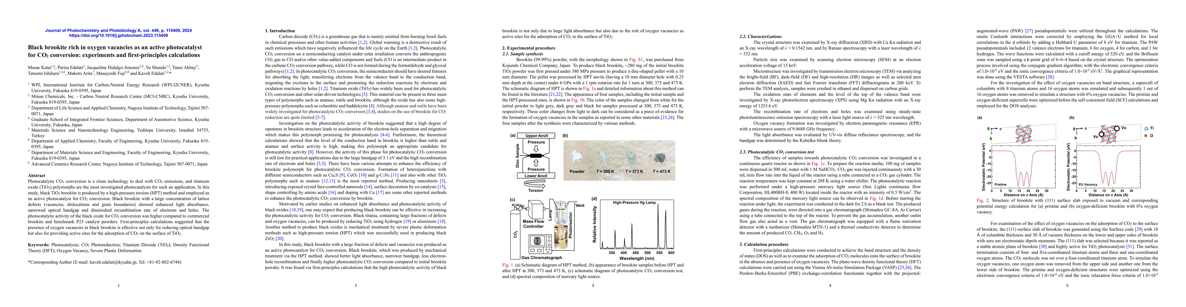 Thumbnail for Black brookite rich in oxygen vacancies as an active photocatalyst for
  CO2 conversion: experiments and first-principles calculations