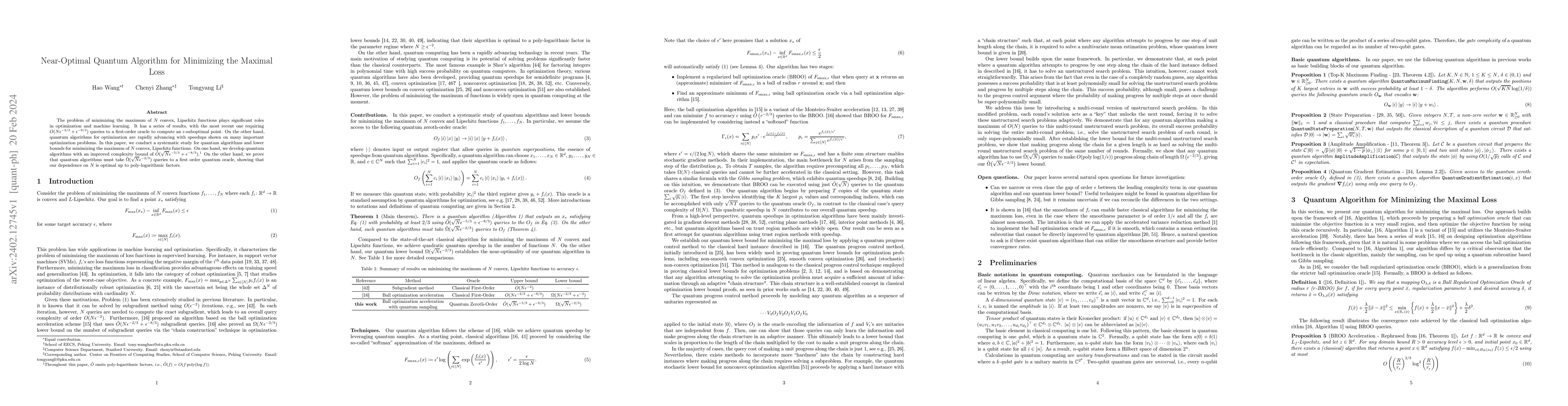 Thumbnail for Near-Optimal Quantum Algorithm for Minimizing the Maximal Loss