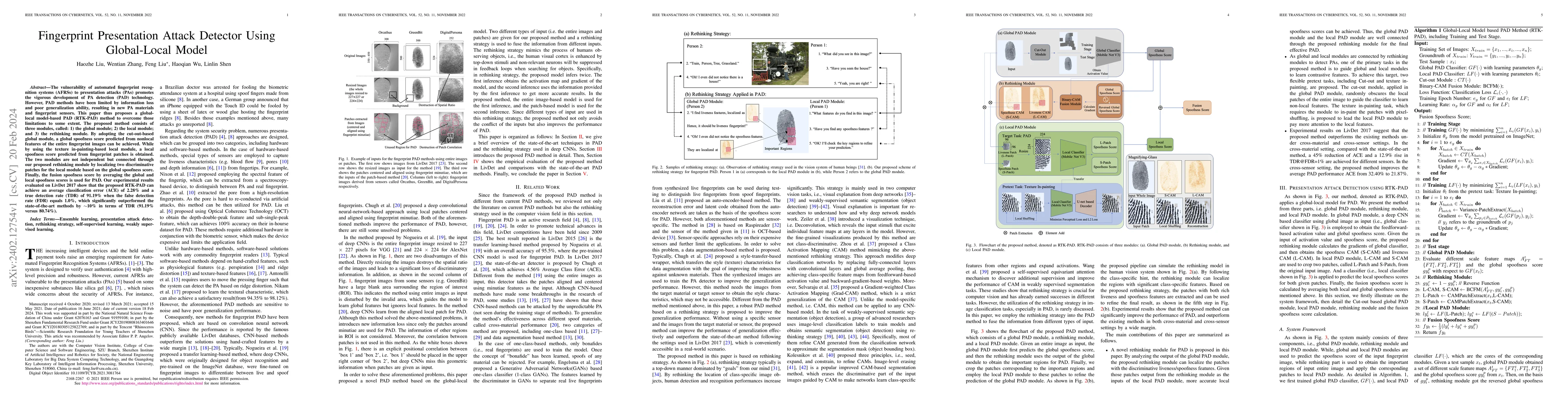 Thumbnail for Fingerprint Presentation Attack Detector Using Global-Local Model