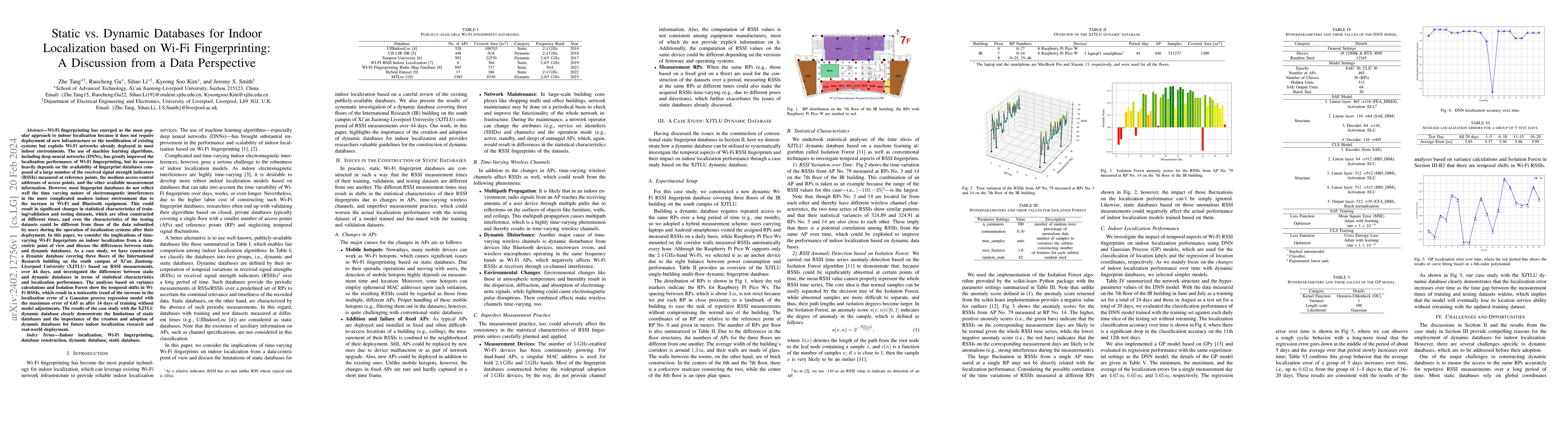 Thumbnail for Static vs. Dynamic Databases for Indoor Localization based on Wi-Fi
  Fingerprinting: A Discussion from a Data Perspective