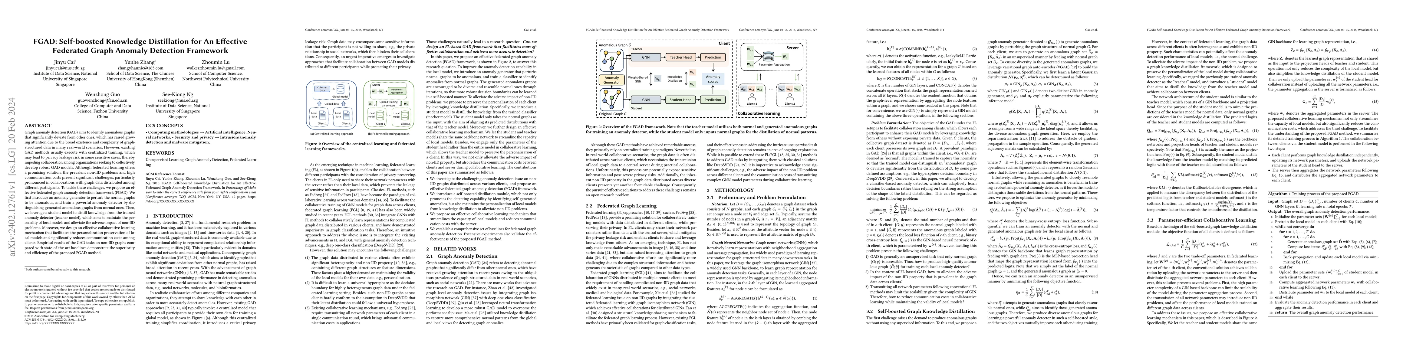 Thumbnail for FGAD: Self-boosted Knowledge Distillation for An Effective Federated
  Graph Anomaly Detection Framework