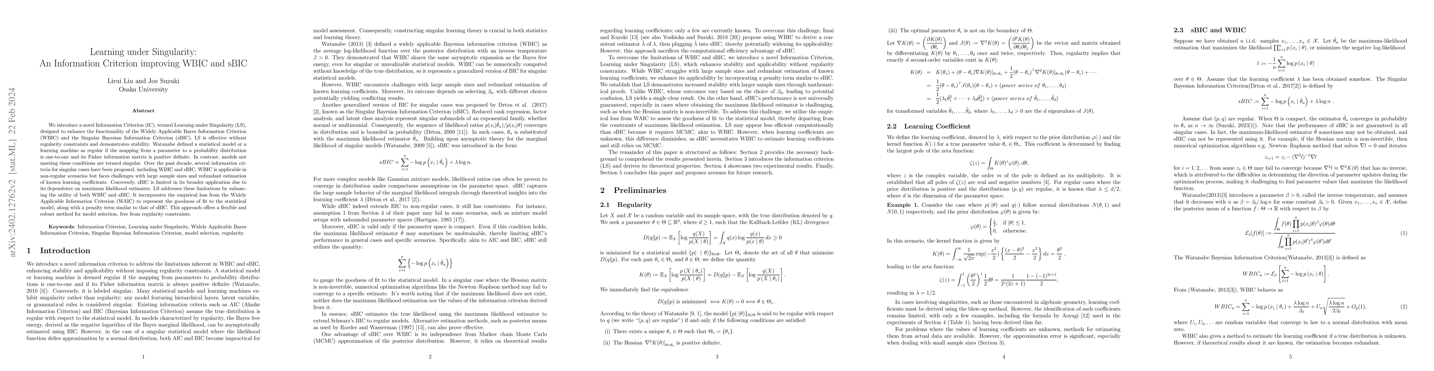 Thumbnail for Learning under Singularity: An Information Criterion improving WBIC and
  sBIC