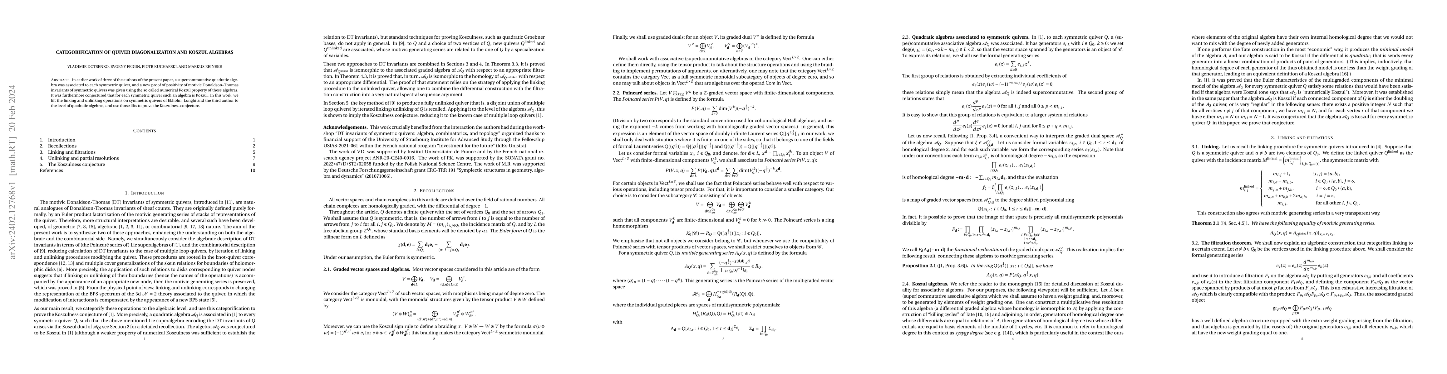 Thumbnail for Categorification of quiver diagonalization and Koszul algebras