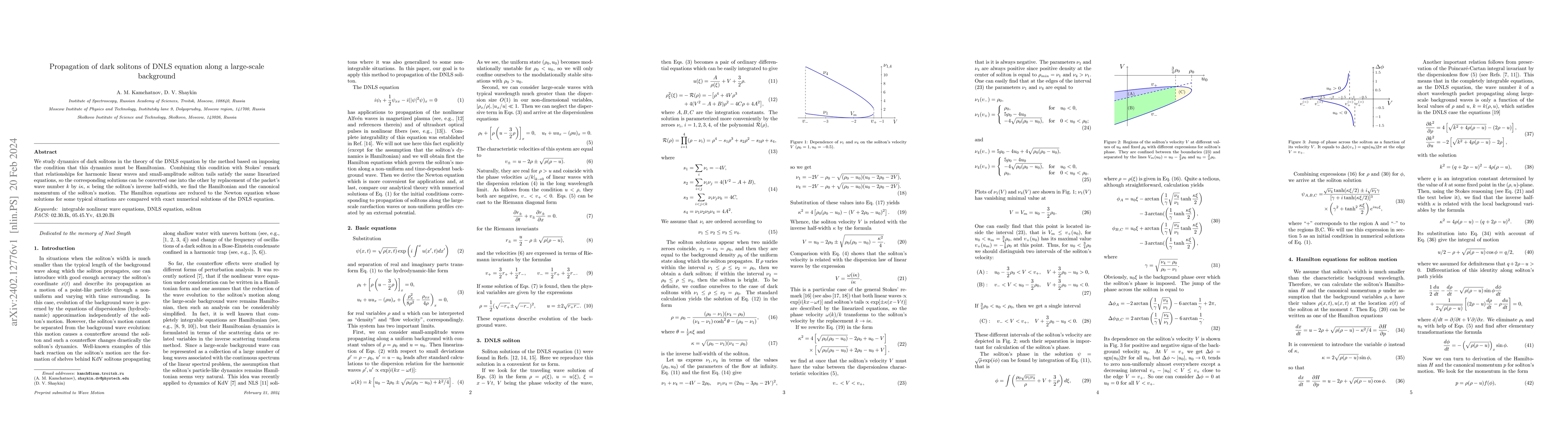 Thumbnail for Propagation of dark solitons of DNLS equation along a large-scale
  background