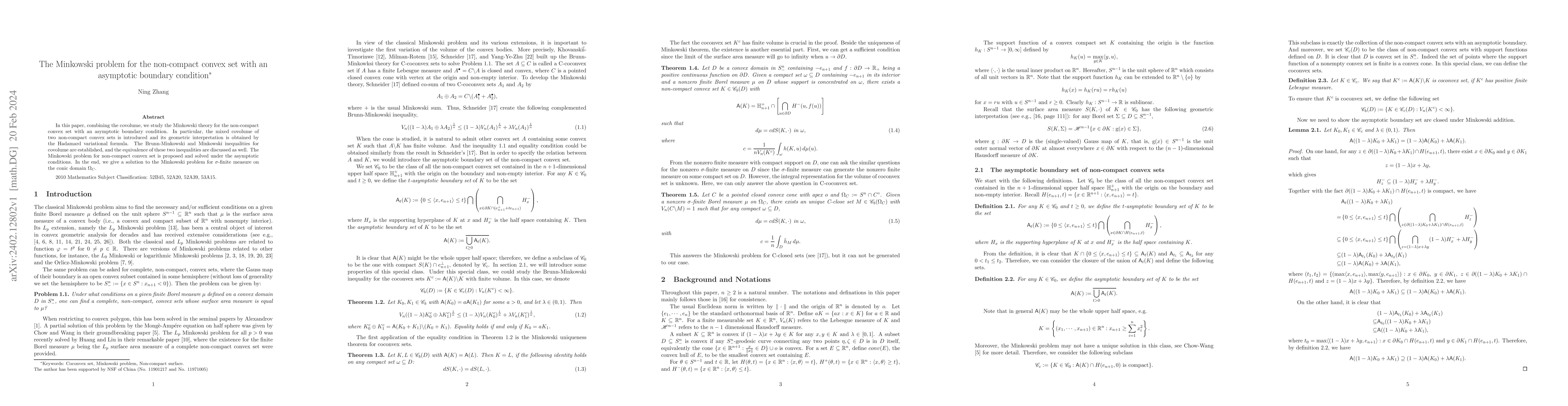 Thumbnail for The Minkowski problem for the non-compact convex set with an asymptotic
  boundary condition