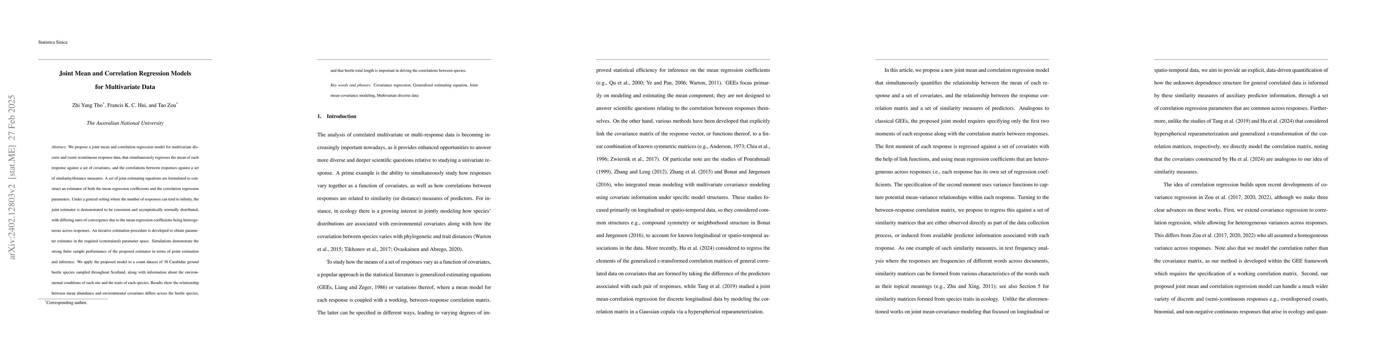 Thumbnail for Joint Mean and Correlation Regression Models for Multivariate Data