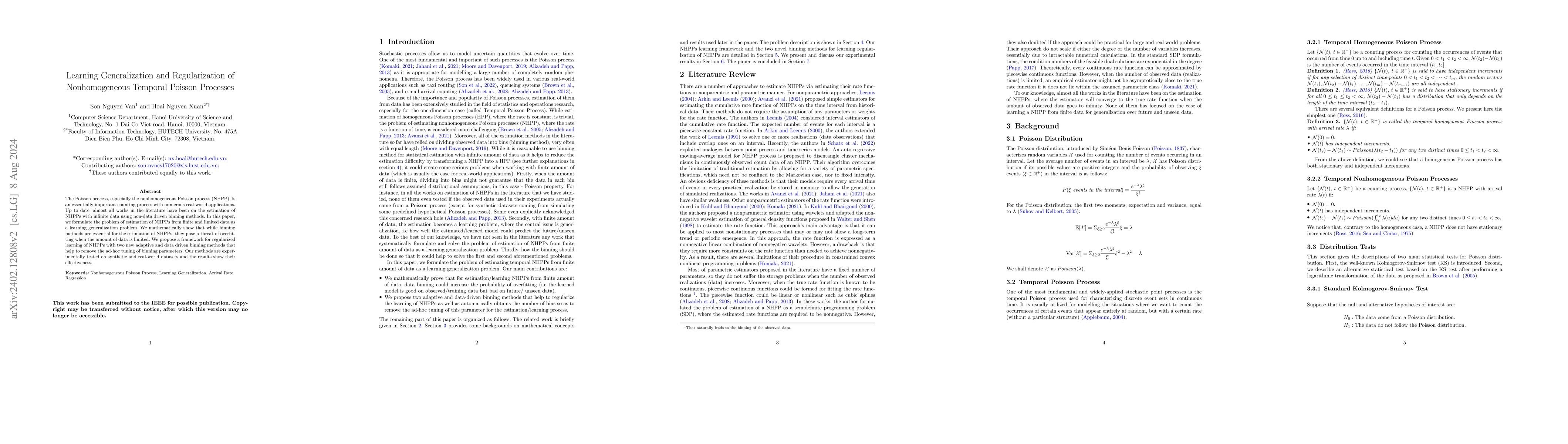 Thumbnail for Learning Generalization and Regularization of Nonhomogeneous Temporal
  Poisson Processes