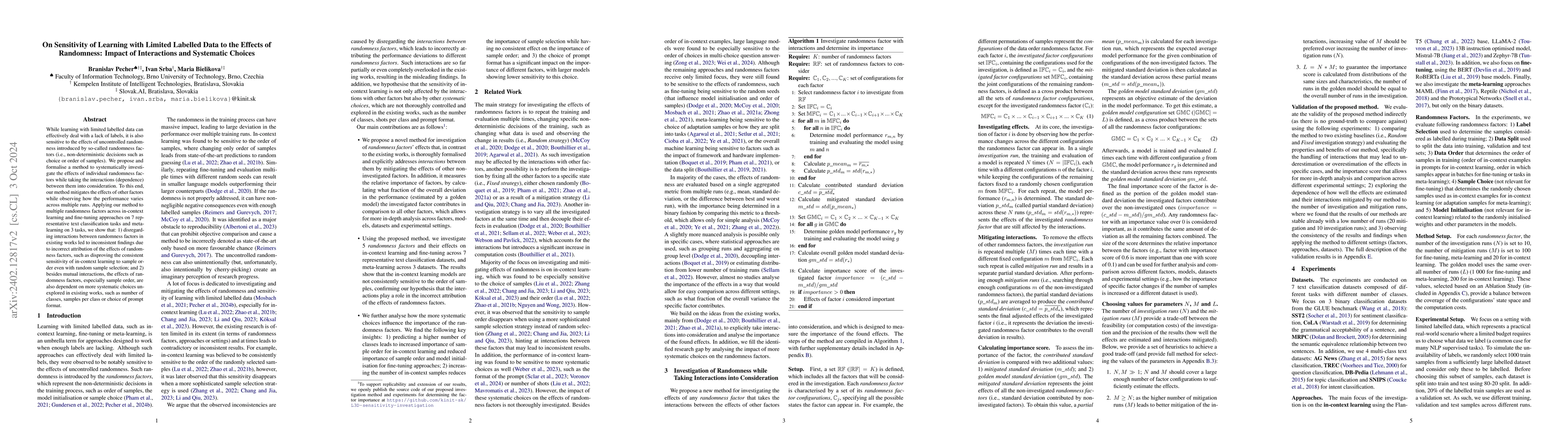 Thumbnail for On Sensitivity of Learning with Limited Labelled Data to the Effects of
  Randomness: Impact of Interactions and Systematic Choices