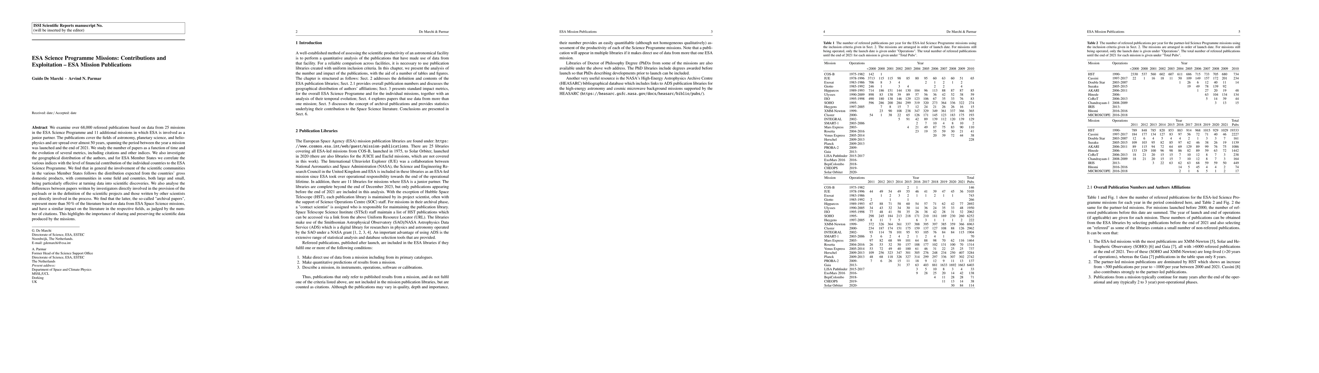 Thumbnail for ESA Science Programme Missions: Contributions and Exploitation -- ESA
  Mission Publications