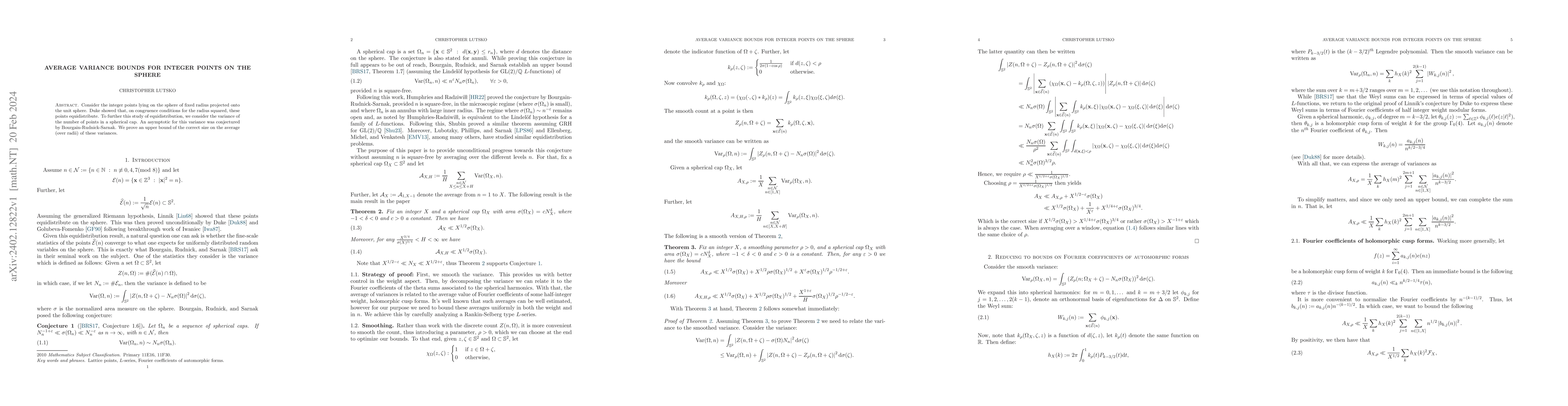 Thumbnail for Average variance bounds for integer points on the sphere