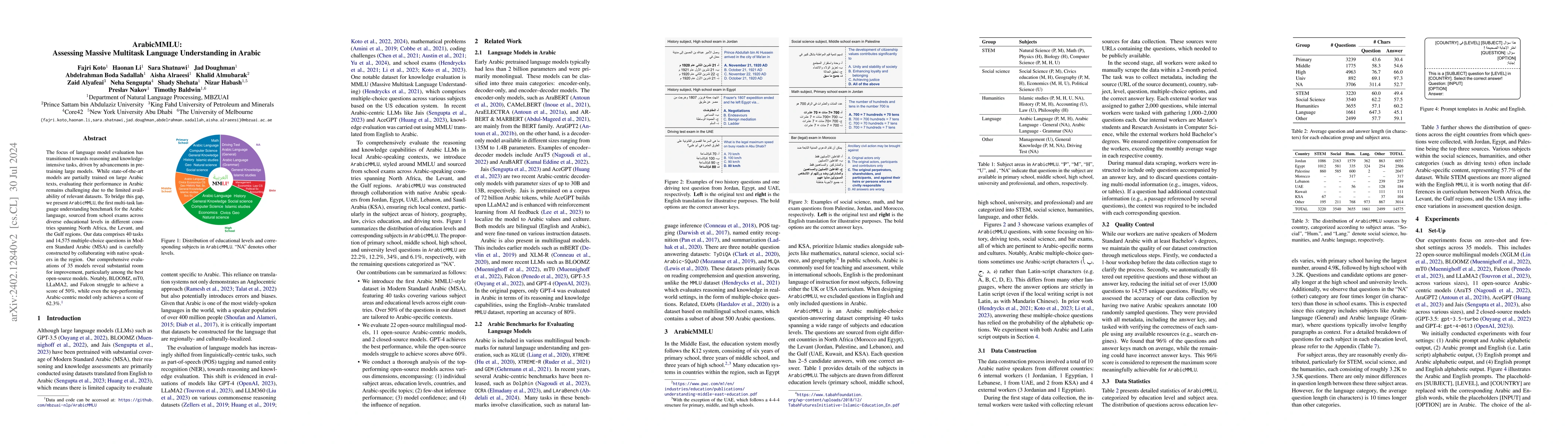Thumbnail for ArabicMMLU: Assessing Massive Multitask Language Understanding in Arabic