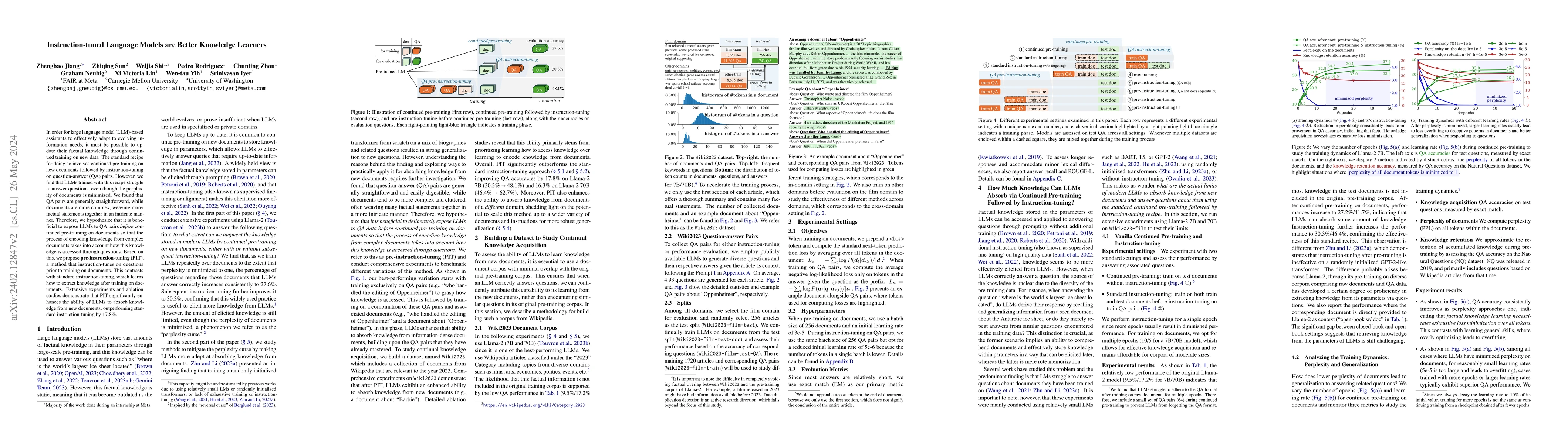 Thumbnail for Instruction-tuned Language Models are Better Knowledge Learners