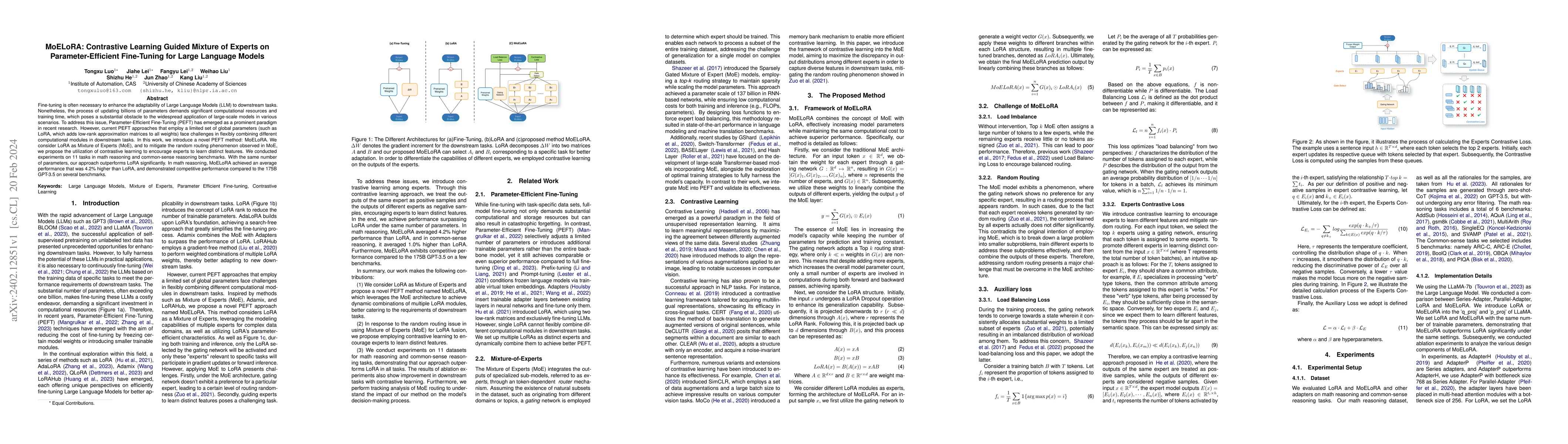 Thumbnail for MoELoRA: Contrastive Learning Guided Mixture of Experts on
  Parameter-Efficient Fine-Tuning for Large Language Models
