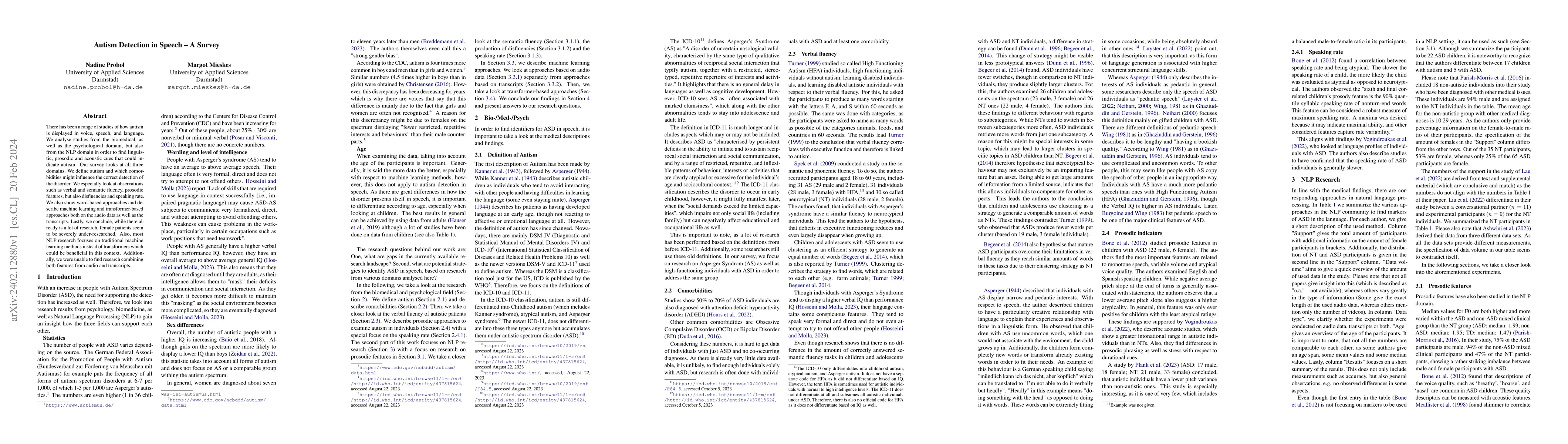 Thumbnail for Autism Detection in Speech -- A Survey