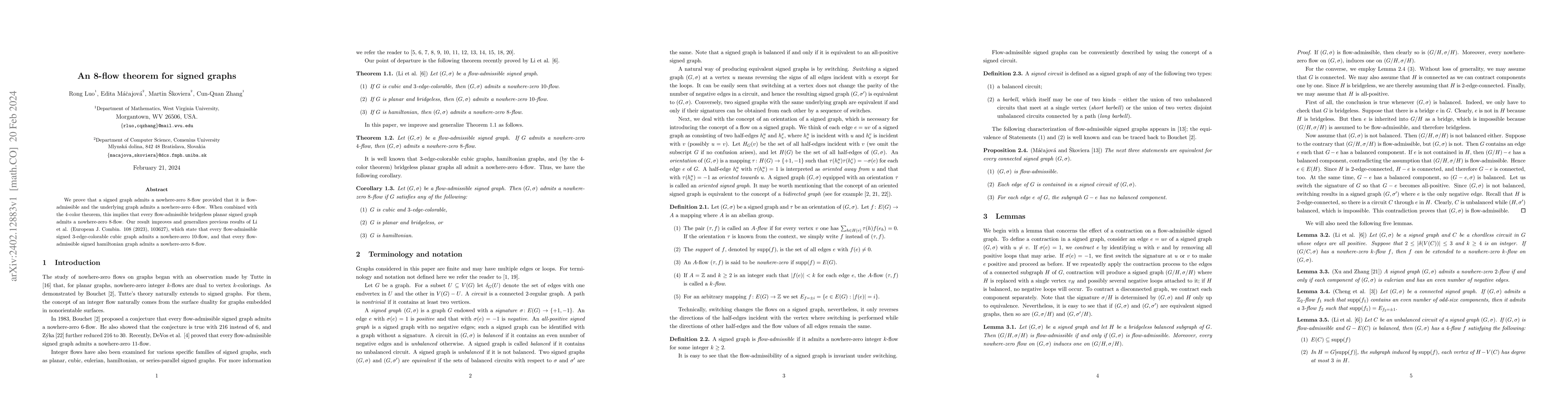 Thumbnail for An 8-flow theorem for signed graphs