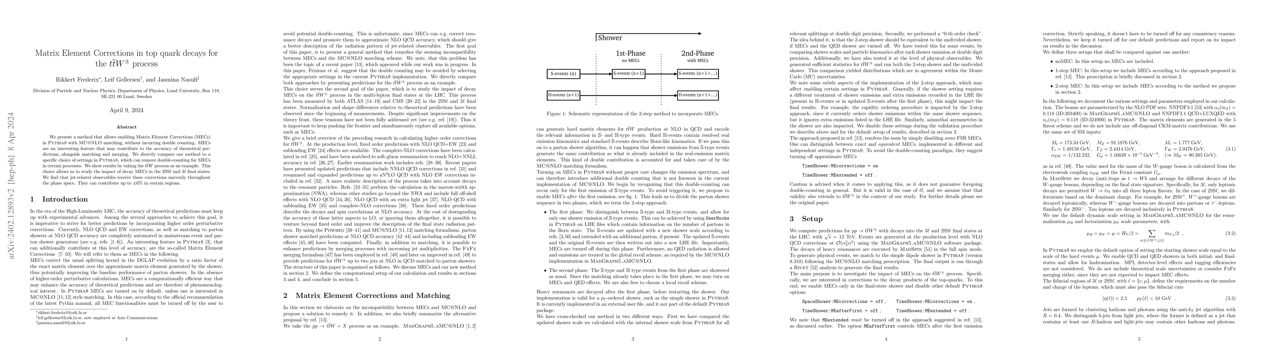 Thumbnail for Matrix Element Corrections in top quark decays for the ttW process