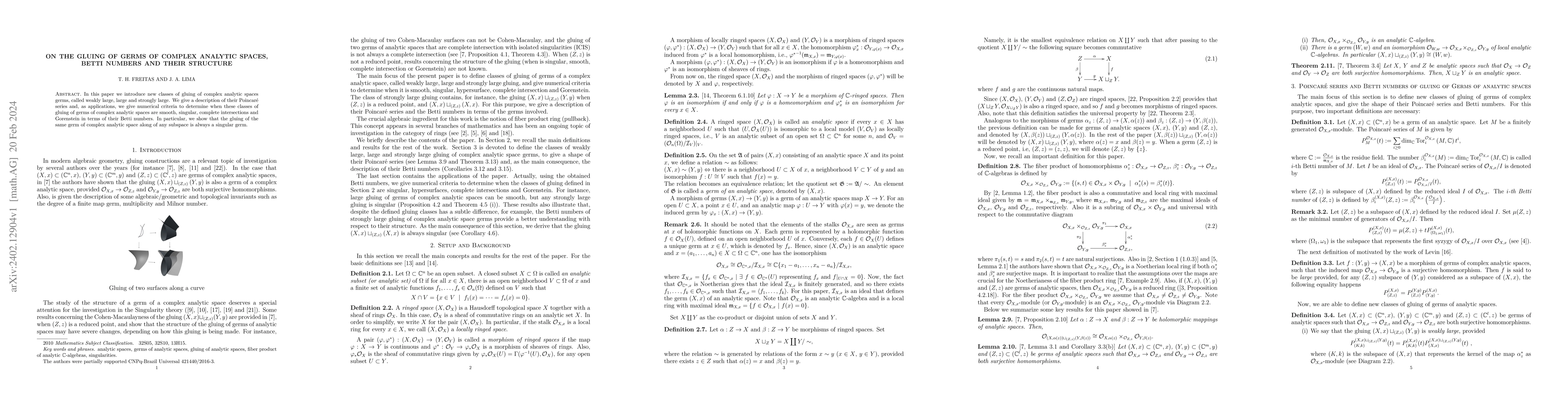 Thumbnail for On the Gluing of germs of complex analytic spaces, Betti numbers and
  their structure
