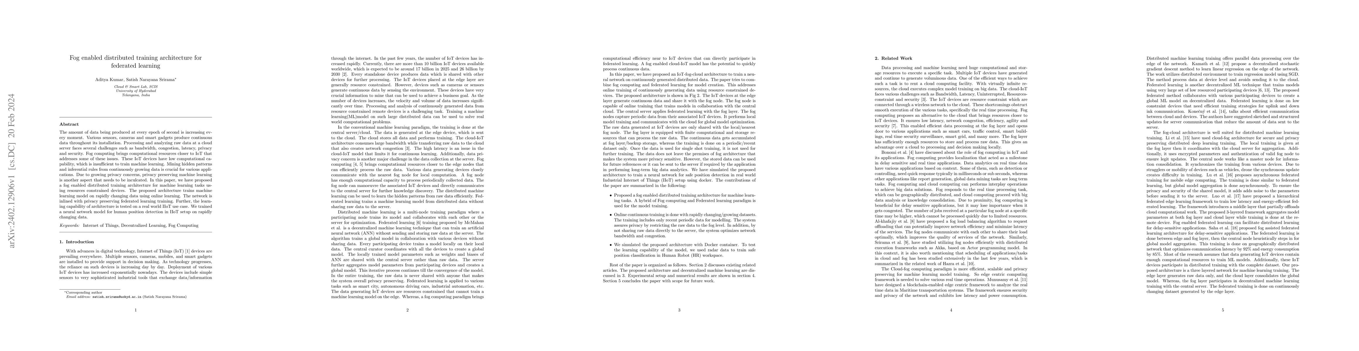 Thumbnail for Fog enabled distributed training architecture for federated learning