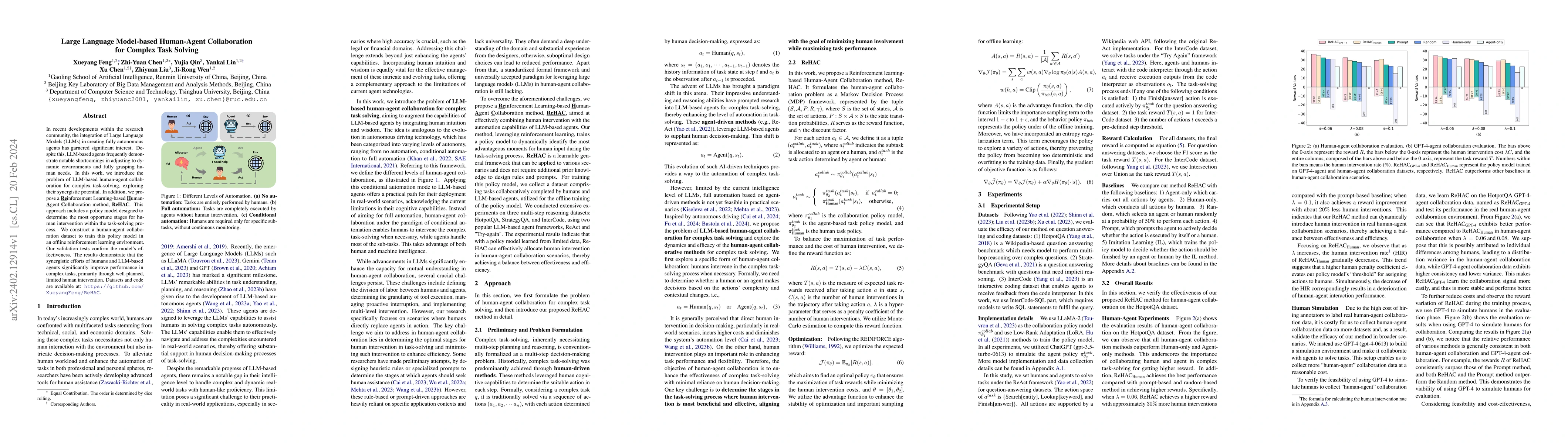 Thumbnail for Large Language Model-based Human-Agent Collaboration for Complex Task
  Solving