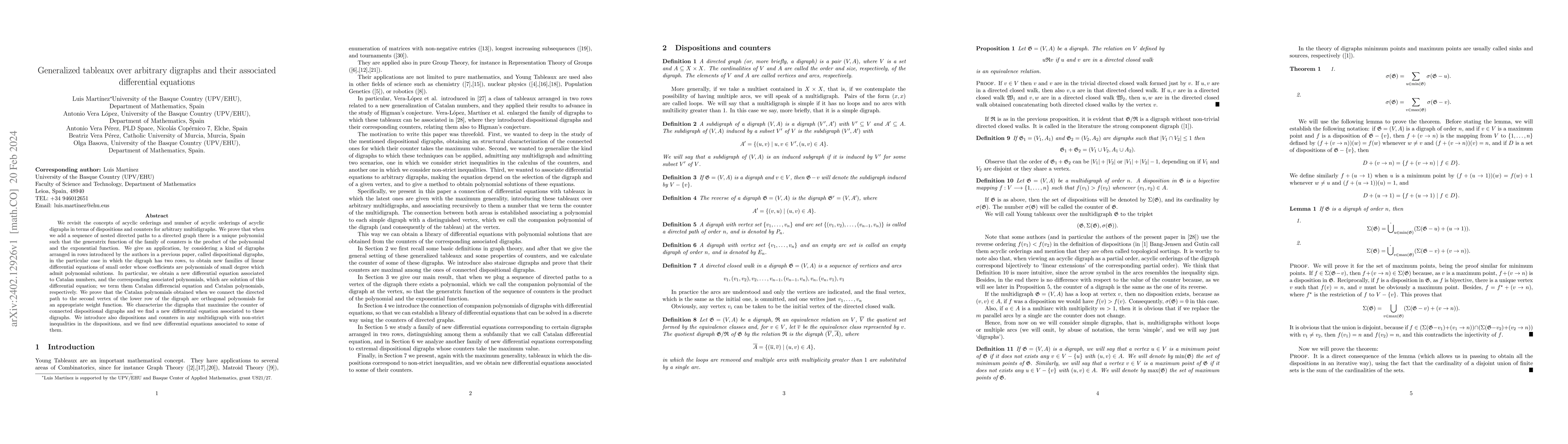 Thumbnail for Generalized tableaux over arbitrary digraphs and their associated
  differential equations