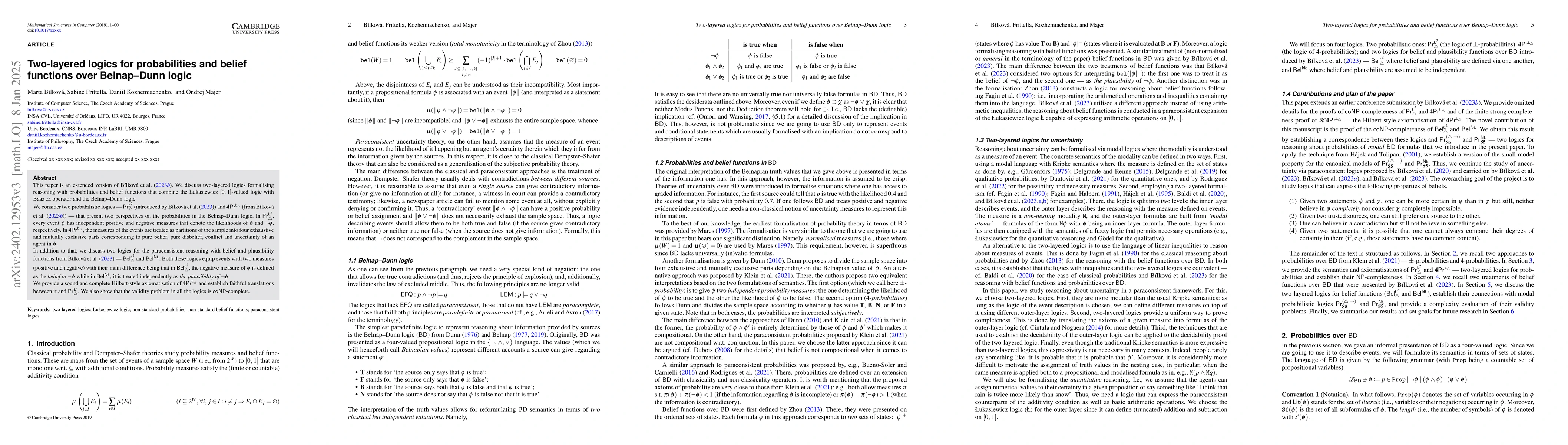 Thumbnail for Two-layered logics for probabilities and belief functions over
  Belnap--Dunn logic