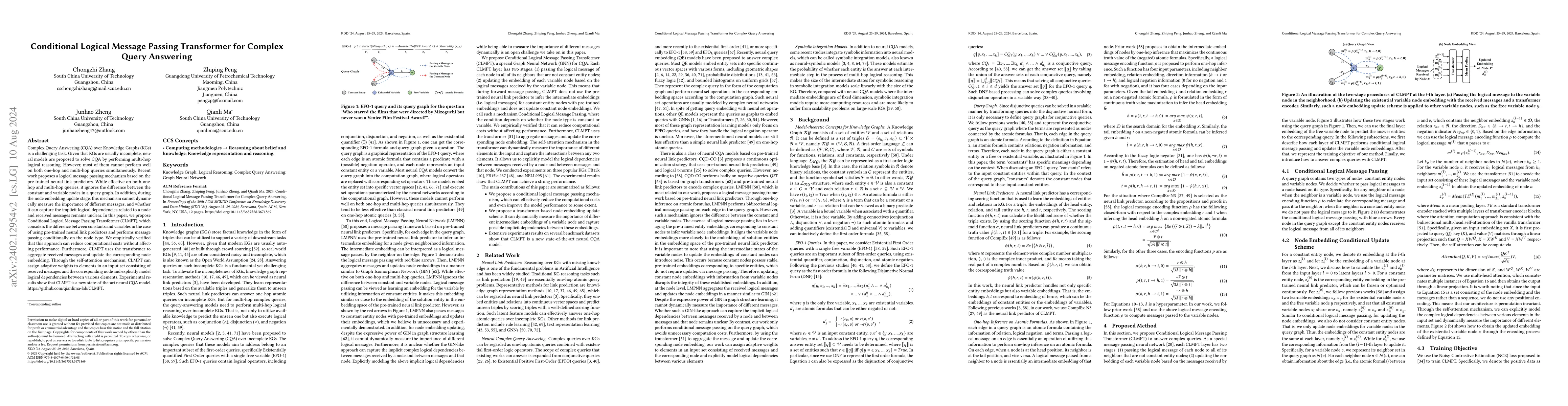 Thumbnail for Conditional Logical Message Passing Transformer for Complex Query
  Answering