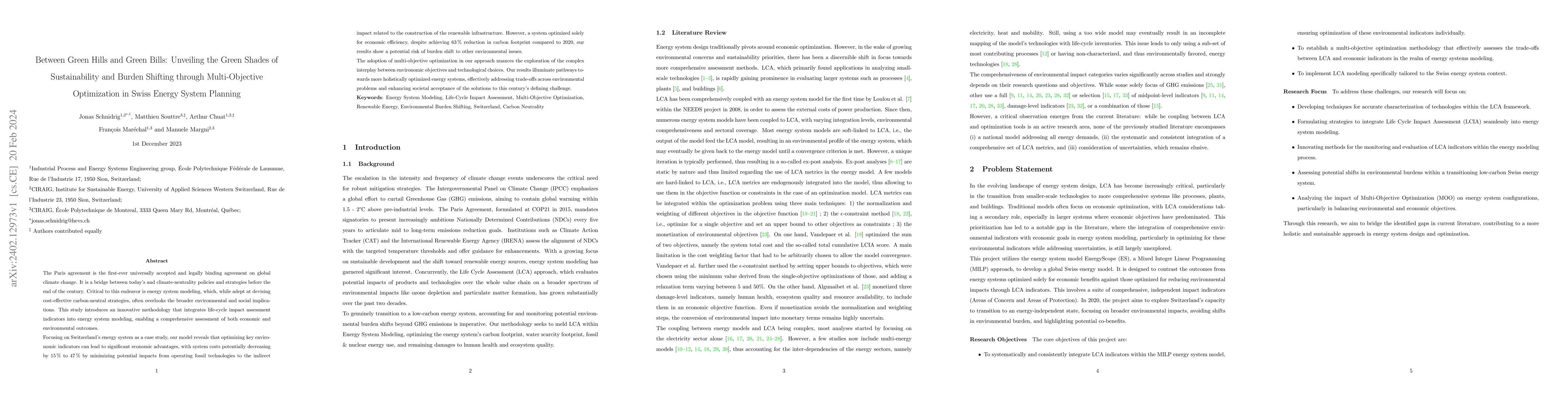 Thumbnail for Between Green Hills and Green Bills: Unveiling the Green Shades of
  Sustainability and Burden Shifting through Multi-Objective Optimization in
  Swiss Energy System Planning