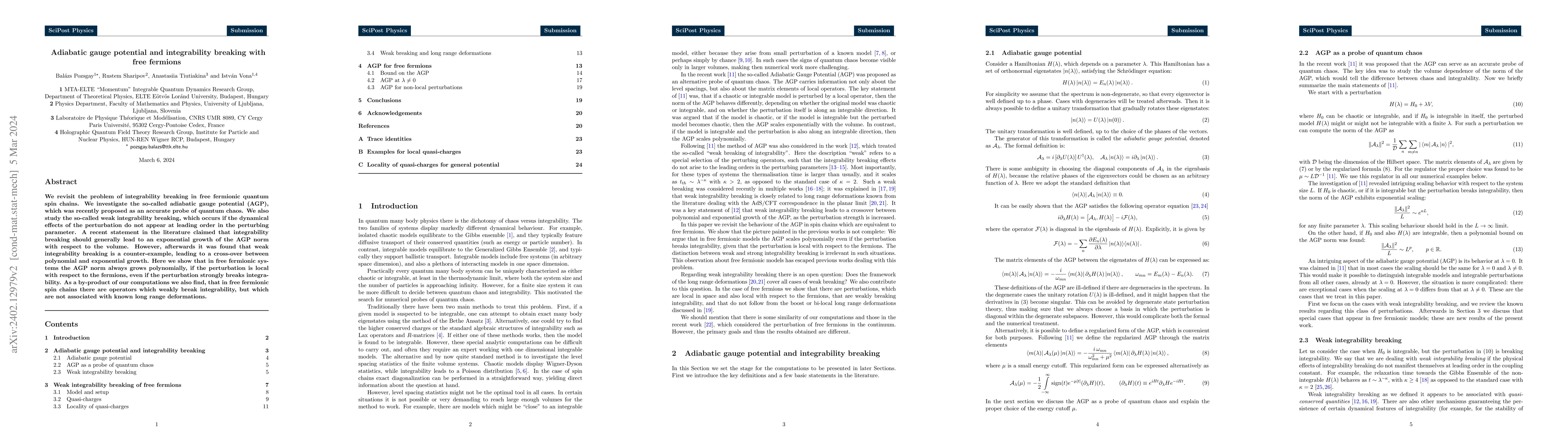 Thumbnail for Adiabatic gauge potential and integrability breaking with free fermions