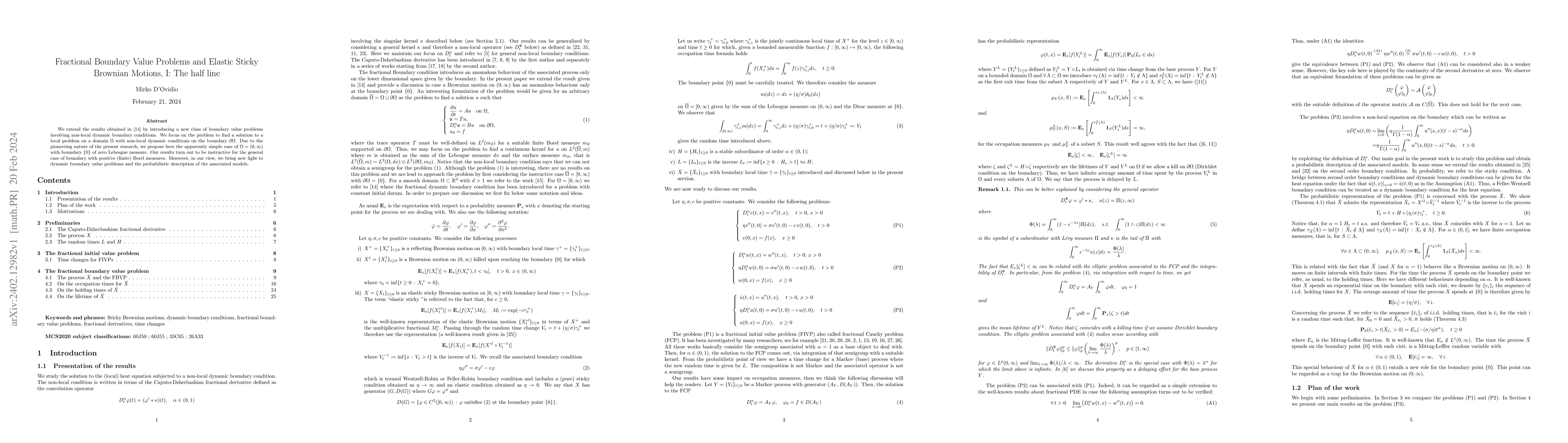 Thumbnail for Fractional Boundary Value Problems and Elastic Sticky Brownian Motions,
  I: The half line