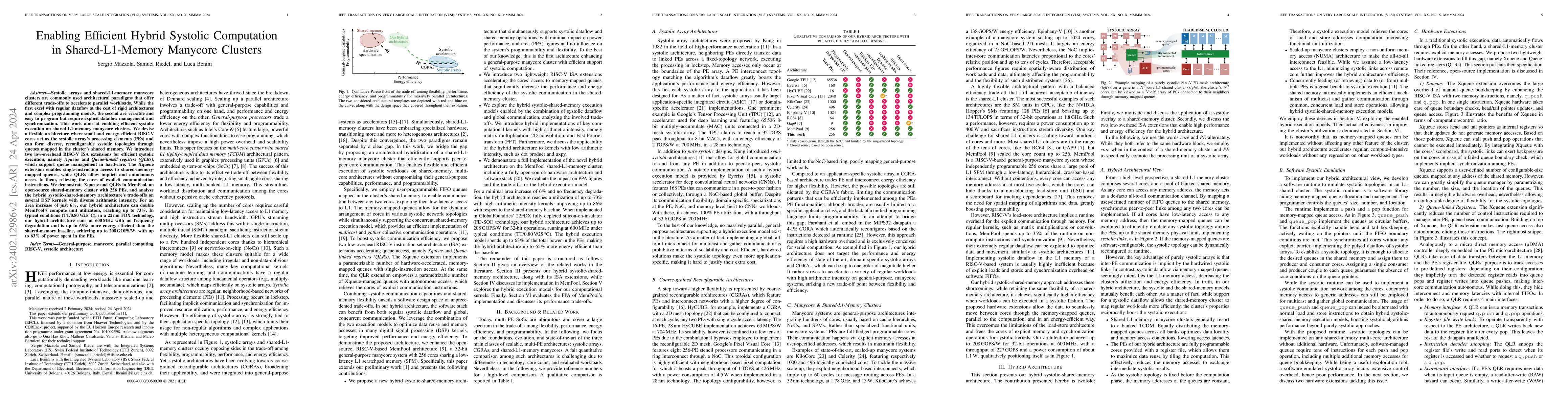Thumbnail for Enabling Efficient Hybrid Systolic Computation in Shared L1-Memory
  Manycore Clusters
