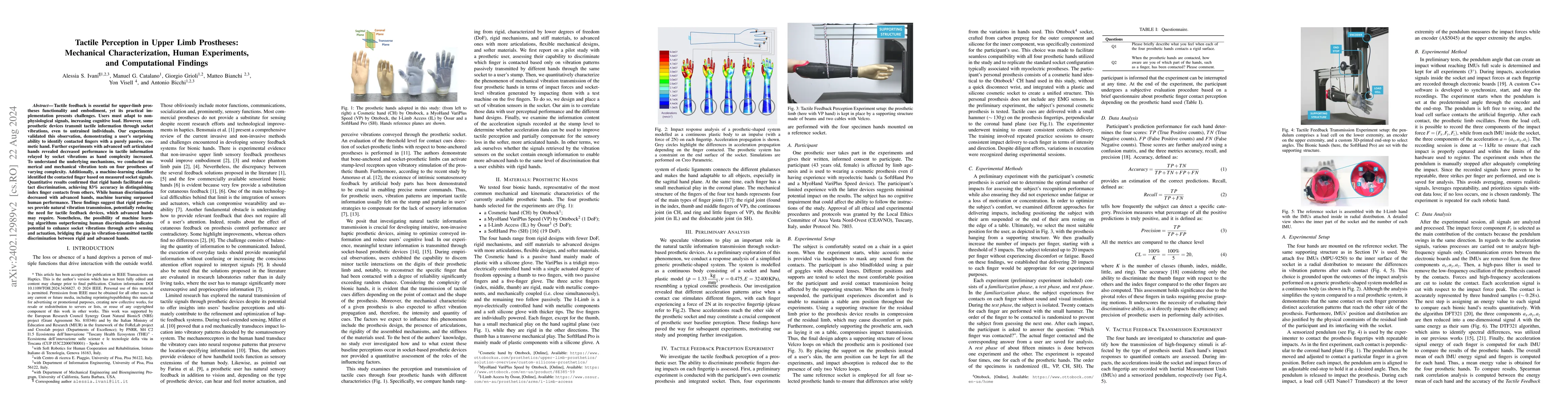 Thumbnail for Tactile Perception in Upper Limb Prostheses: Mechanical
  Characterization, Human Experiments, and Computational Findings