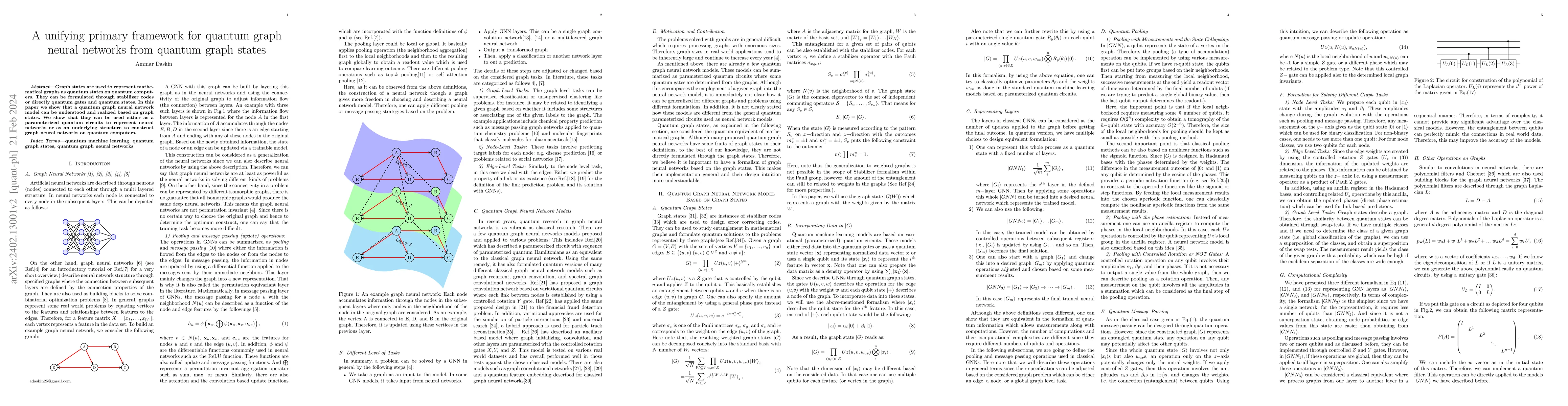 Thumbnail for A unifying primary framework for quantum graph neural networks from
  quantum graph states