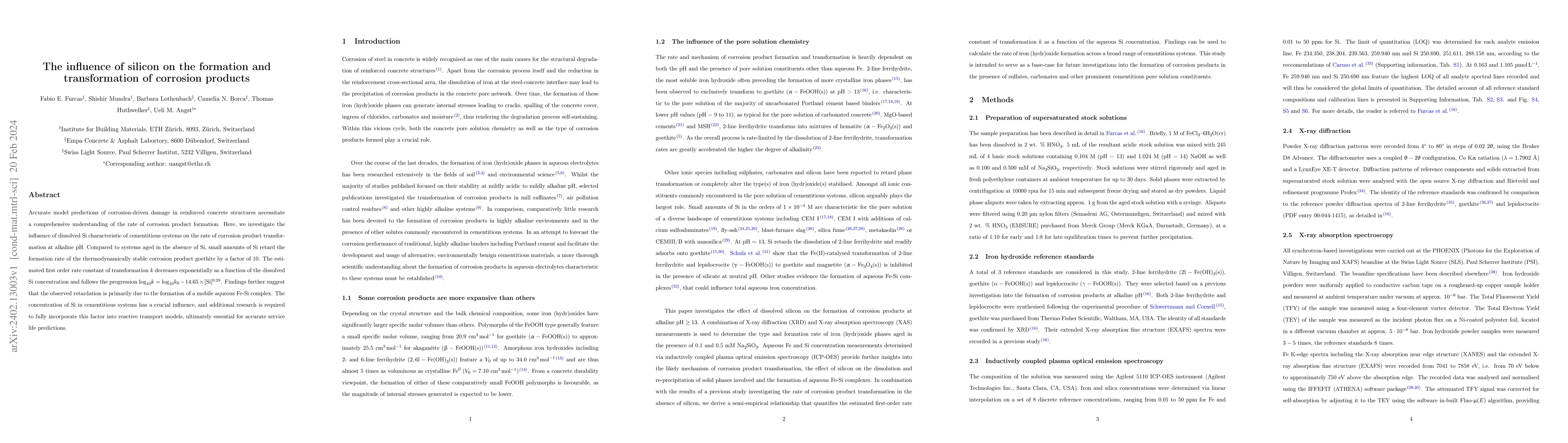Thumbnail for The influence of silicon on the formation and transformation of
  corrosion products