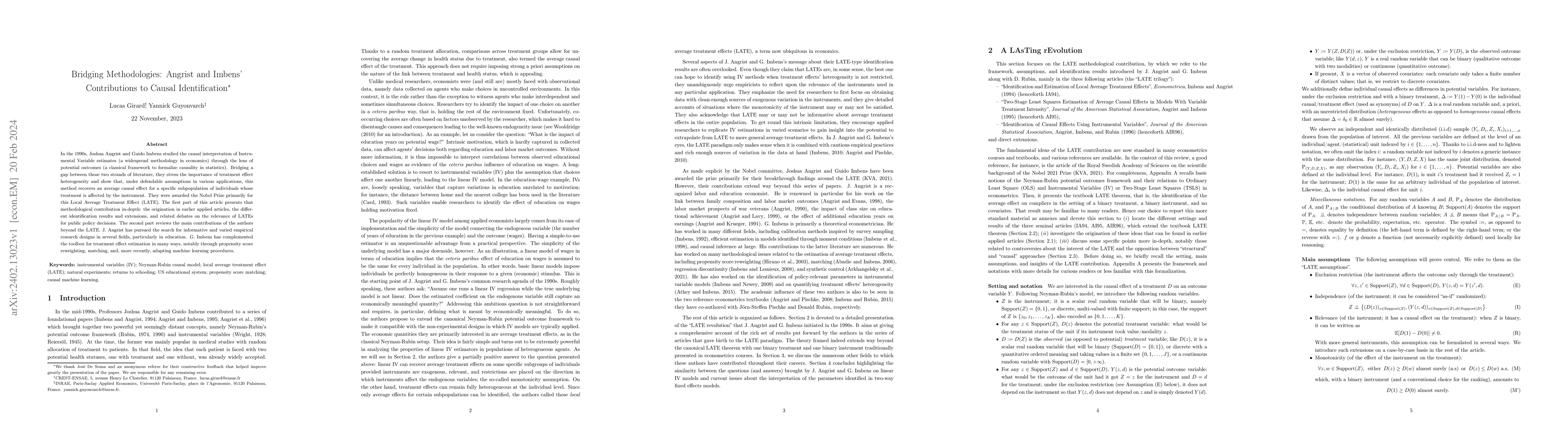 Thumbnail for Bridging Methodologies: Angrist and Imbens' Contributions to Causal
  Identification