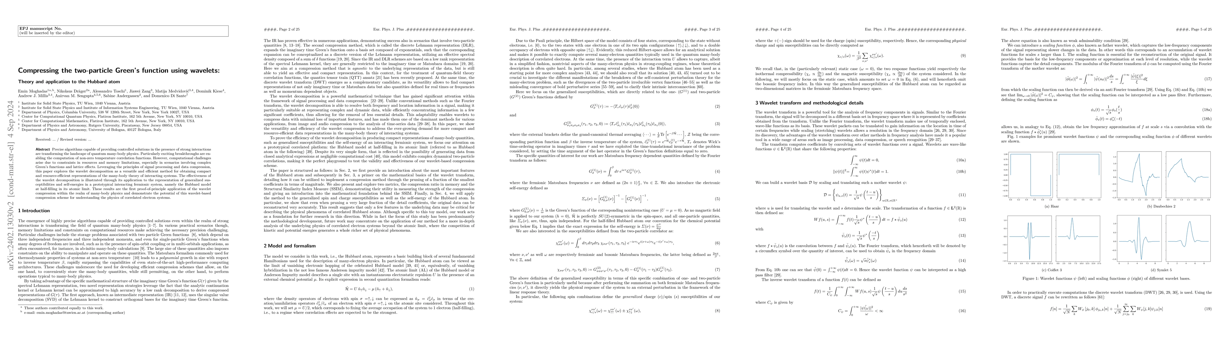 Thumbnail for Compressing the two-particle Green's function using wavelets: Theory and
  application to the Hubbard atom