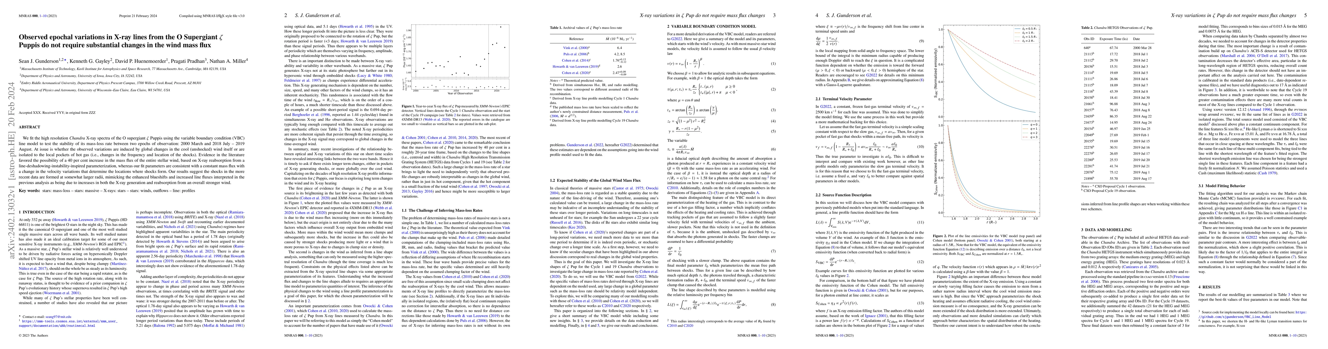 Thumbnail for Observed epochal variations in X-ray lines from the O Supergiant $\zeta$
  Puppis do not require substantial changes in the wind mass flux