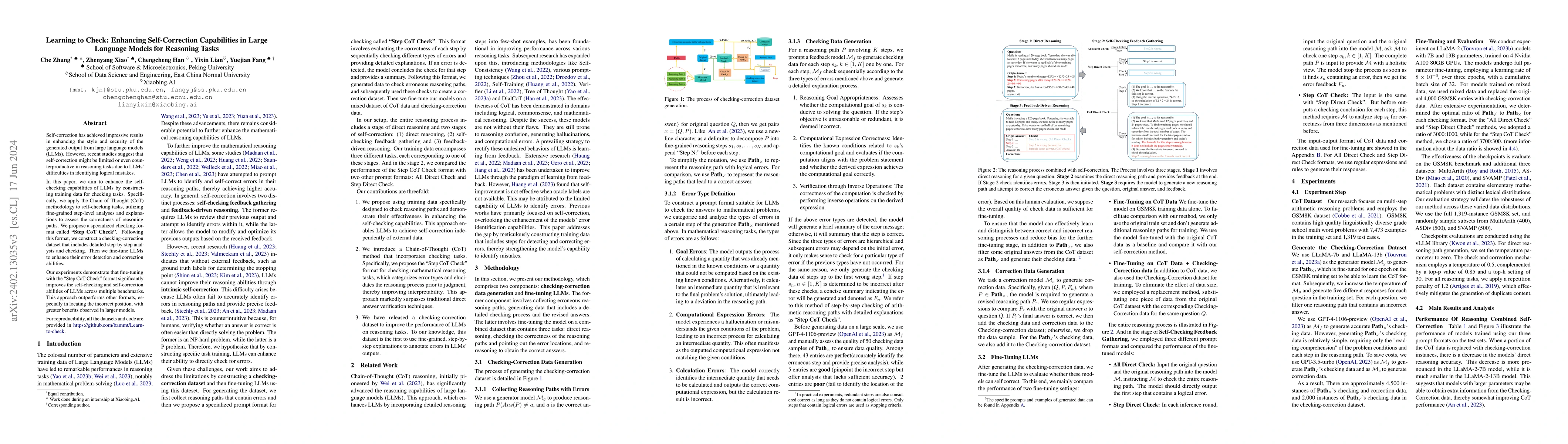 Thumbnail for Learning to Check: Unleashing Potentials for Self-Correction in Large
  Language Models